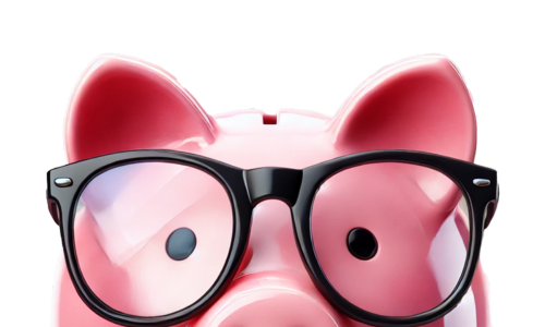 Image of a piggy bank wearing glasses